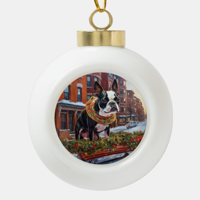 Boule En Céramique Saison de Noël de Boston Terrier (Devant)