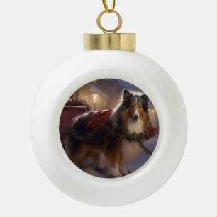 Boule En Céramique Saison de Noël du Shetland Sheepdog