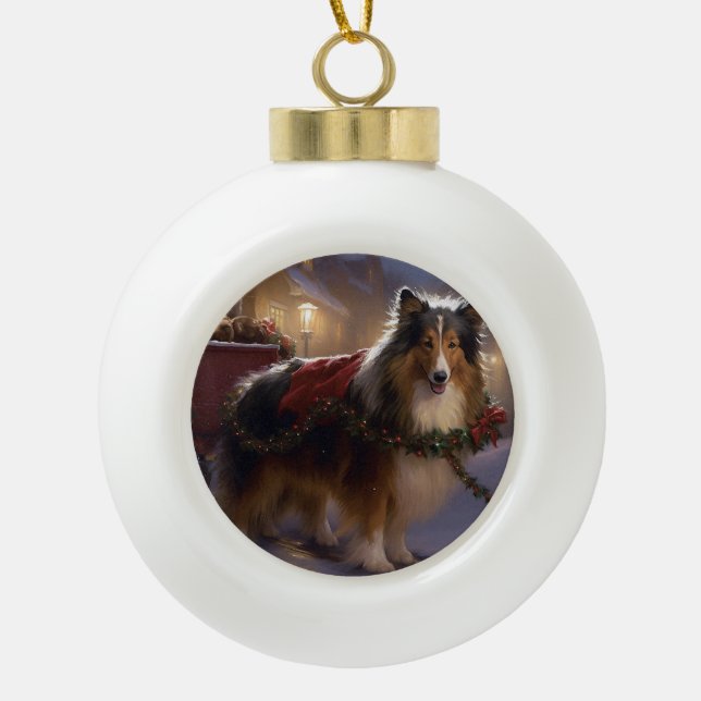 Boule En Céramique Saison de Noël du Shetland Sheepdog (Devant)