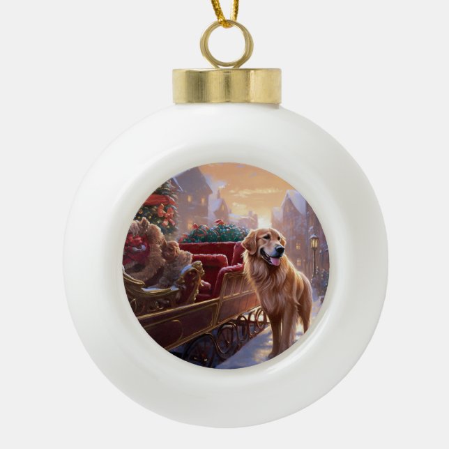 Boule En Céramique Saison de Noël Golden Retriever (Devant)