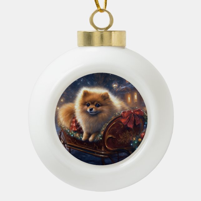 Boule En Céramique Saison de Noël Poméranienne brossé (Devant)