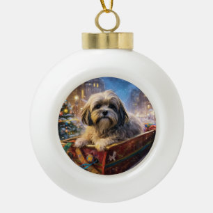Boule En Céramique Saison Festive de Noël de Lhasa Apso