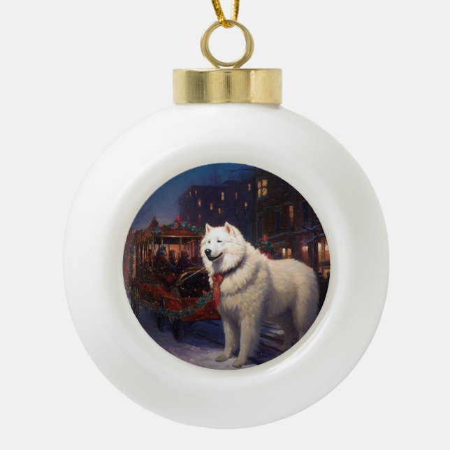 Boule En Céramique Samoyed Christmas Festive Saison (Devant)