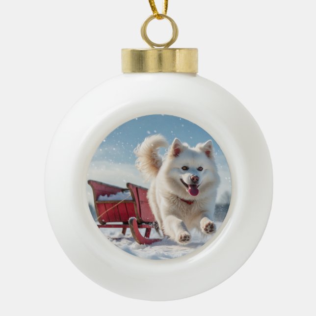 Boule En Céramique Samoyed Festive Noël (Devant)