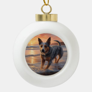 Boule En Céramique Sandy Paws Australian Cattle Dog on Beach Sunset