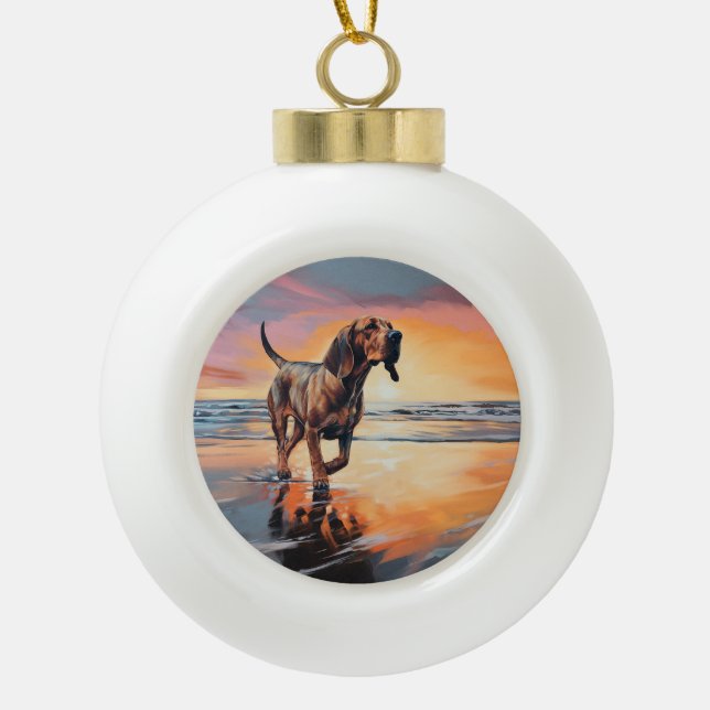 Boule En Céramique Sandy Paws Bloodhound Dog on Beach Sunset (Devant)