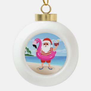 Boule En Céramique Santa Claus with flamingo