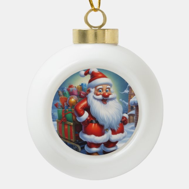 Boule En Céramique Santa Clause Joyeux Noël Bonne année (Devant)