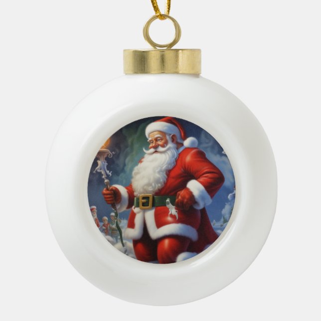 Boule En Céramique Santa Clause Joyeux Noël Bonne année (Devant)