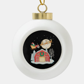 Boule En Céramique Santa Tractor Farm Farmer Christmas Farming Xmas