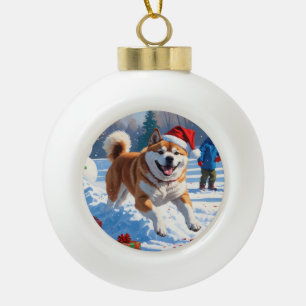 Boule En Céramique Scène de neige festive d'Akita Noël
