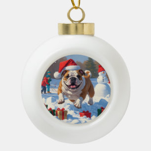 Boule En Céramique Scène de neige festive de Noël Bulldog