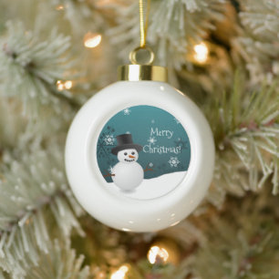 Boule En Céramique Scène d'hiver turquoise Snowman Ornament encadré