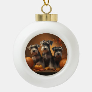 Boule En Céramique Schnauzer Chiot Automne Citrouille de plaisir