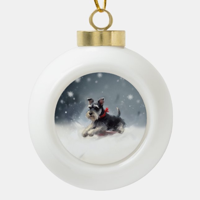 Boule En Céramique Schnauzer miniature neige de Noël hiver (Devant)