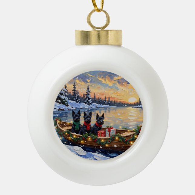 Boule En Céramique Scottish Terrier Christmas Boat Holiday (Devant)
