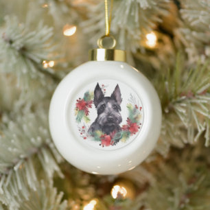 Boule En Céramique Scottish Terrier Christmas Wreath Festive Pup