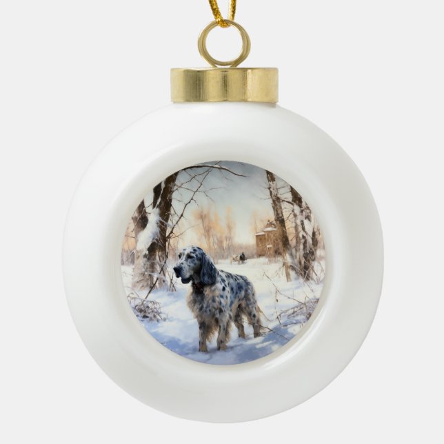 Boule En Céramique Setter anglais laissez-le neiger Noël (Devant)