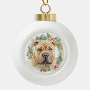 Boule En Céramique Shar Pei Christmas Wreath Festive Pup