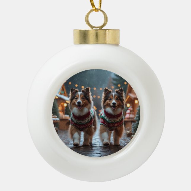 Boule En Céramique Shetland Sheepdog Christmas Snow Holiday  (Devant)
