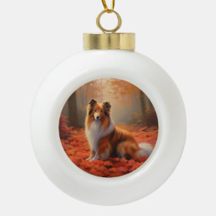 Boule En Céramique Shetland Sheepdog en automne Feuilles automne Insp