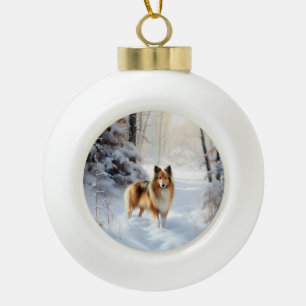 Boule En Céramique Shetland Sheepdog Laissez Tomber la Neige Noël