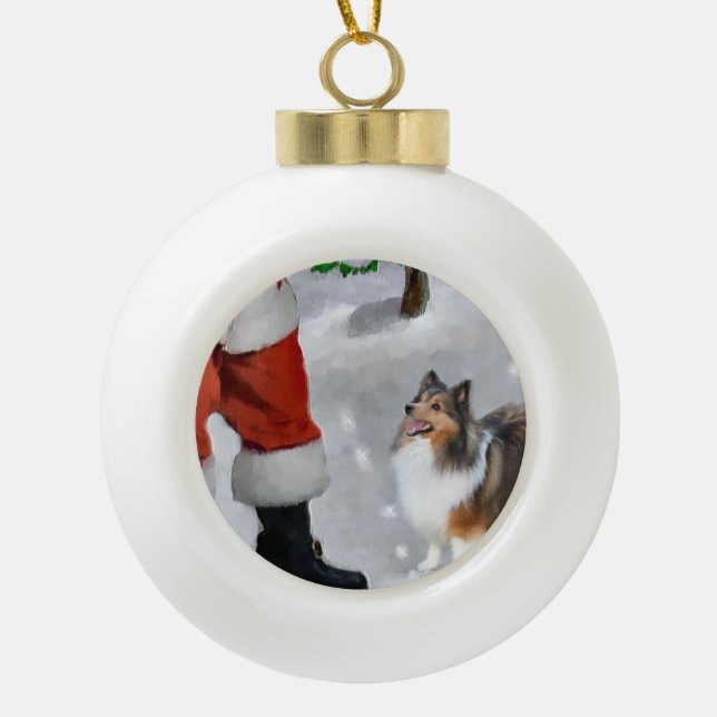 Boule En Céramique Shetland Sheepdog Shelter Noël (Devant)