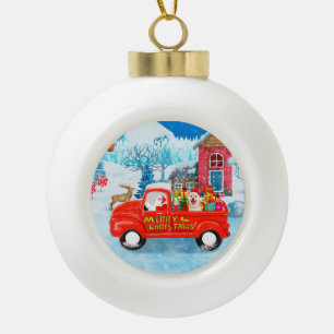 Boule En Céramique Shiba Inu Chien Livraison de Noël Camion Neige