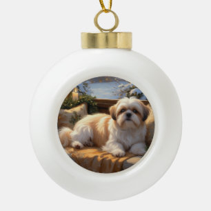 Boule En Céramique Shih Tzu avec les lumières de Noël