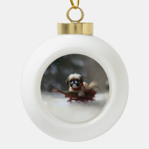 Boule En Céramique Shih Tzu hiver neige de Noël