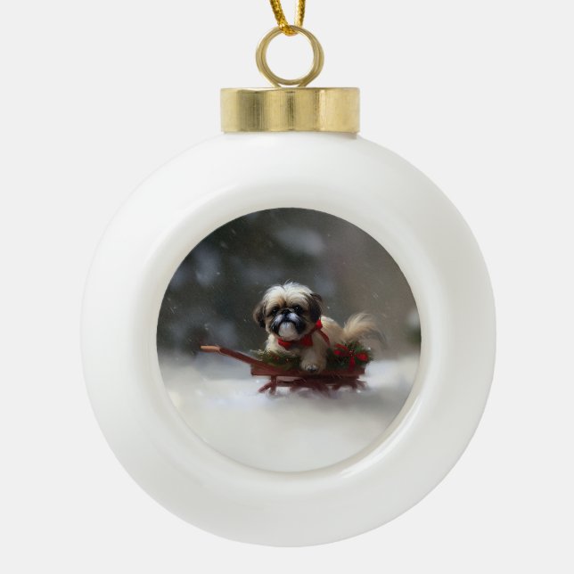 Boule En Céramique Shih Tzu hiver neige de Noël (Devant)