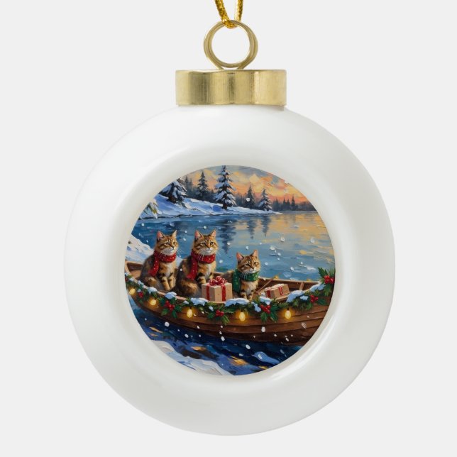Boule En Céramique Siberian Cat Christmas Boat Holiday (Devant)