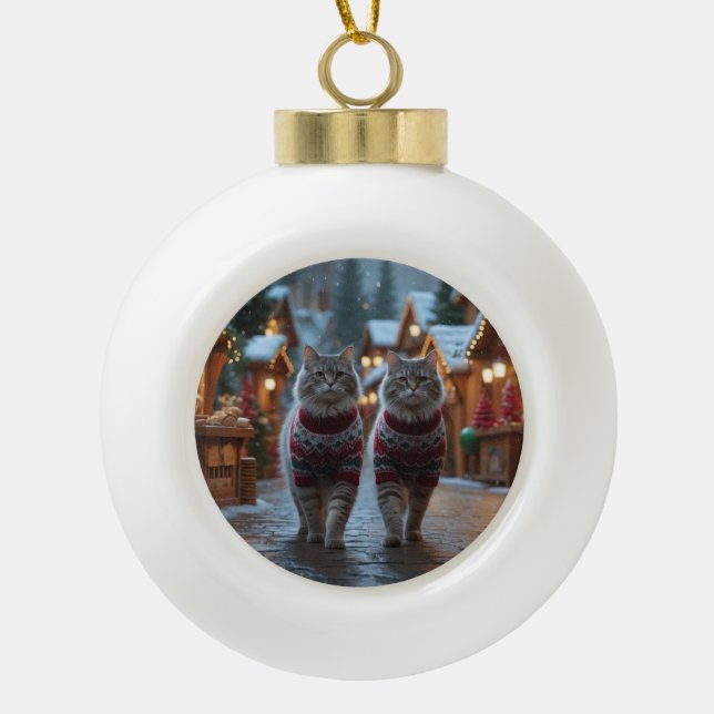 Boule En Céramique Siberian Cats Christmas Snow Holiday  (Devant)
