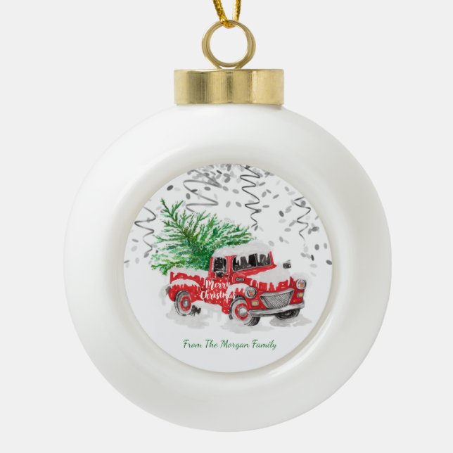 Boule En Céramique Silver Confetti,Christmas Red Truck Pine Tree Snow (Devant)