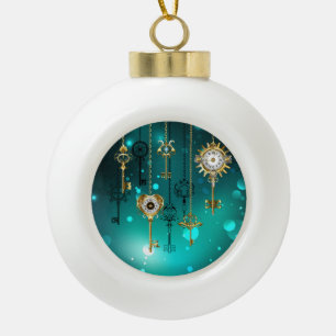 Boule En Céramique Skeleton Keys on Green Background