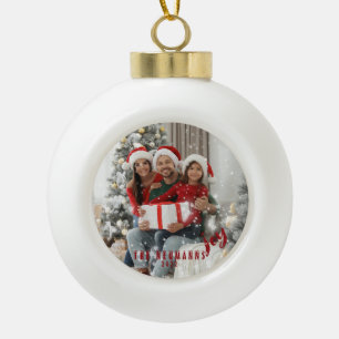 Boule En Céramique Snowflakes Joyeux Vacances Famille Photo Céramique