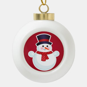 Boule En Céramique Snowman de Noël sur l'Arrière - plan rouge