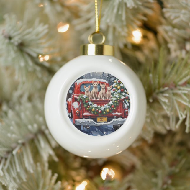Boule En Céramique Sphynx Cat Christmas Red Truck Holiday (Arbre)