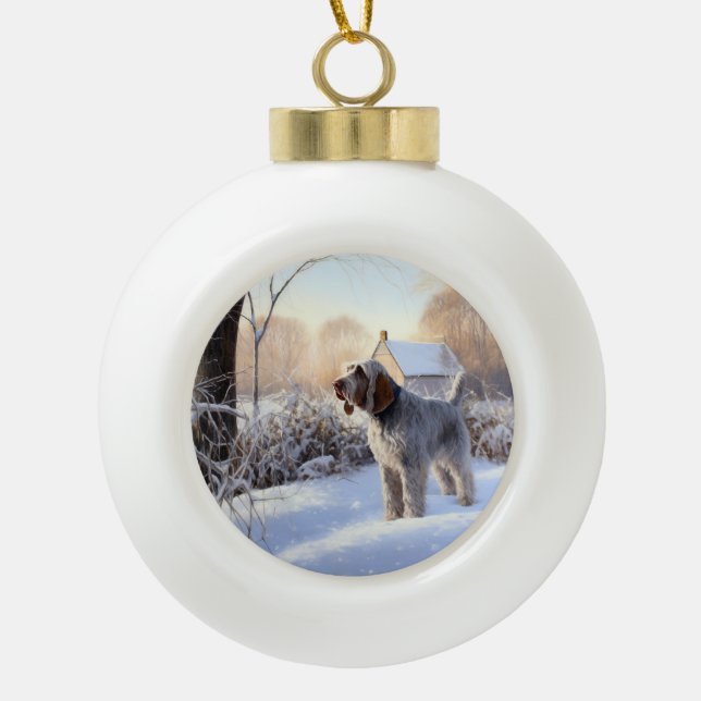 Boule En Céramique Spinone Italiano Laisser Neige Noël (Devant)