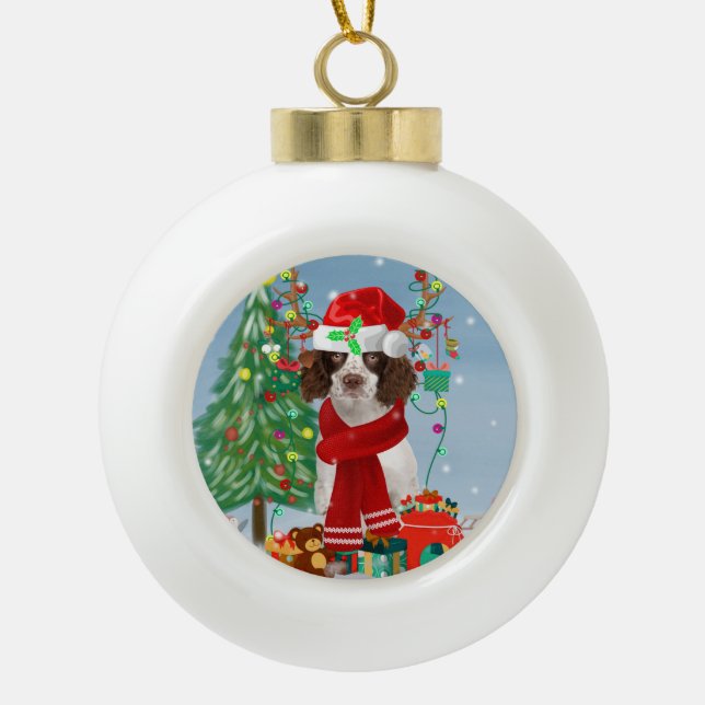 Boule En Céramique Springer anglais Spaniel chien avec cadeaux de Noë (Devant)