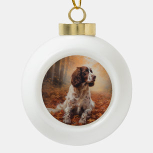 Boule En Céramique Springer Spaniel dans les feuilles d'automne qui t