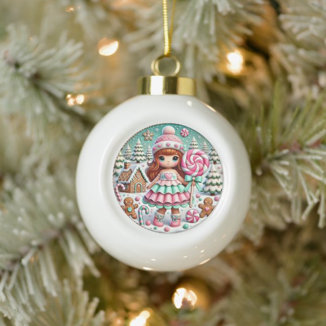 Boule En Céramique Sweet hiver Noël Festive Fille Bonbon (Arbre)