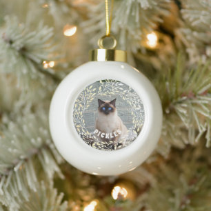Boule En Céramique Sweet Leafy Botanical Wreath Pet Cat Holiday