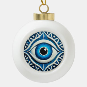 Boule En Céramique Symbole abstrait de l'œil maléfique bleu