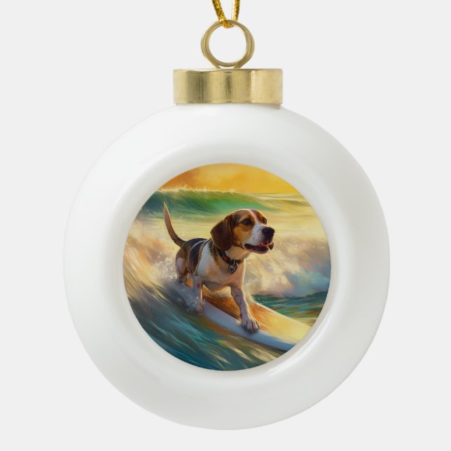 Boule En Céramique Tableau de surf de plage beagle (Devant)