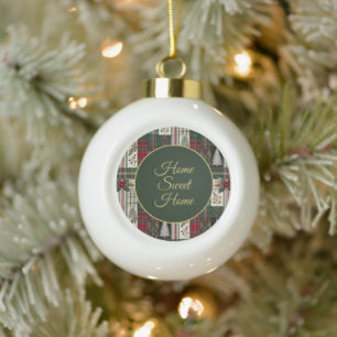 Boule En Céramique Tartan rustique de Noël moderne