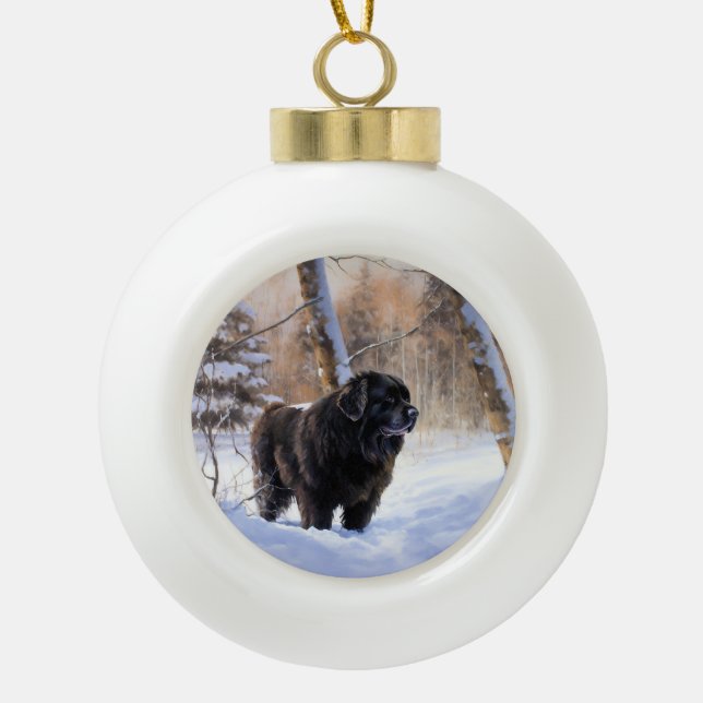Boule En Céramique Terre-Neuve Laissons neiger Noël (Devant)