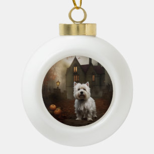Boule En Céramique Terrier blanc de l'ouest de l'Écosse Halloween Épo