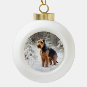 Boule En Céramique Terrier Gallois Laissez Tomber la Neige Noël 