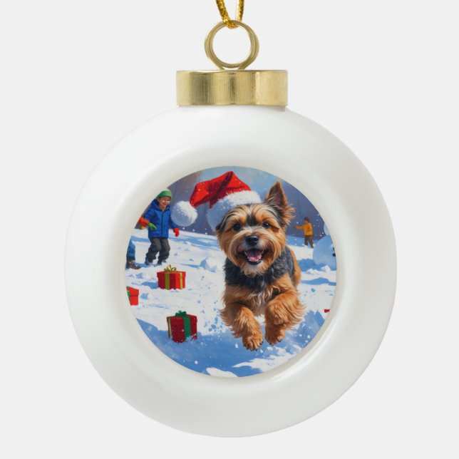 Boule En Céramique Terrier tibétain coule dans la neige avec Casquett (Devant)